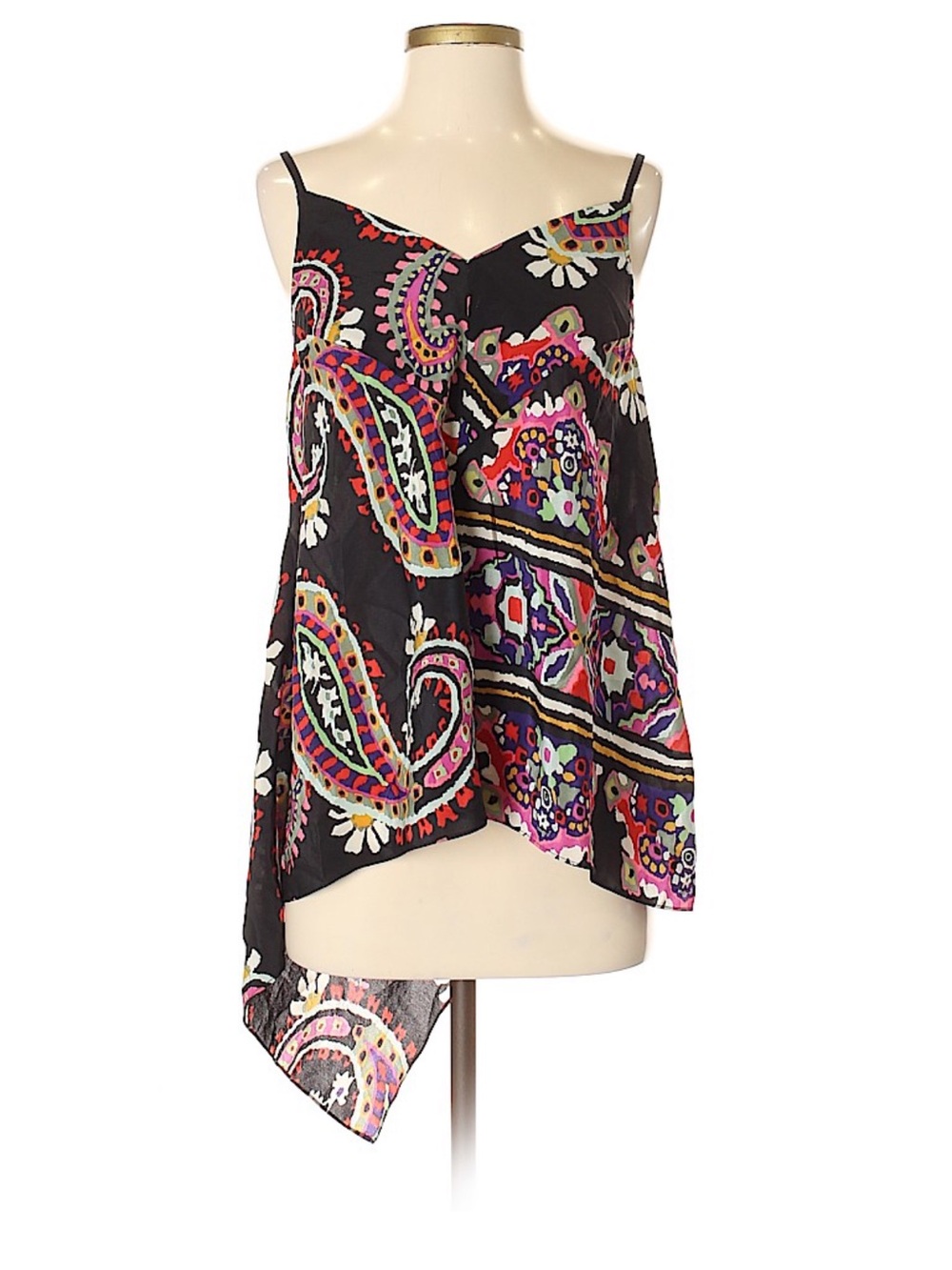 HD in Paris Black Paisley-Print Asymmetric Cami with Multicolor Accents Sz 4